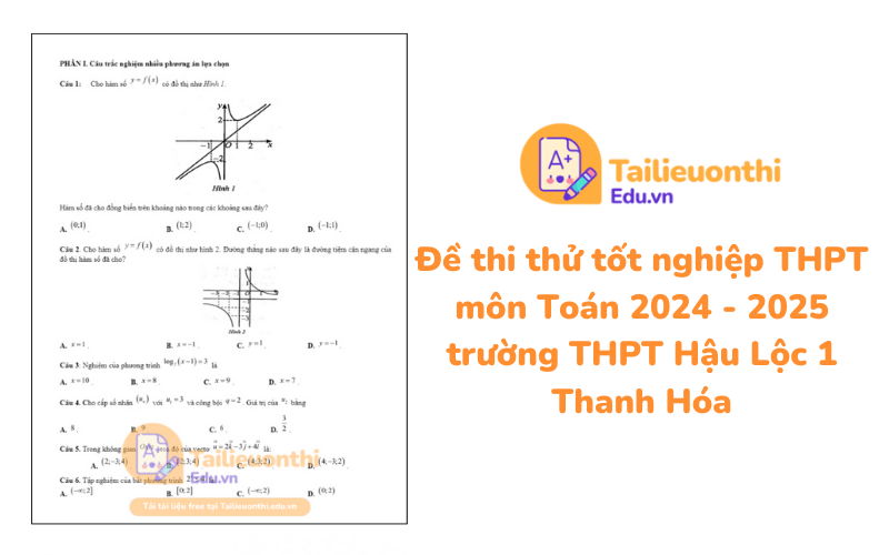 Đề thi thử tốt nghiệp THPT môn Toán 2024 - 2025 trường THPT Hậu Lộc 1 Thanh Hóa